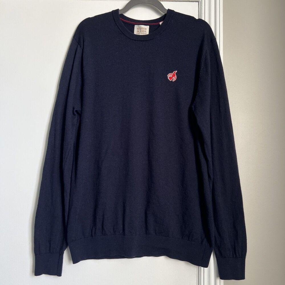 SCOTCH & SODA Sweater Men XL Navy Blue 100% Merino Wool Pullover Classic VGUC